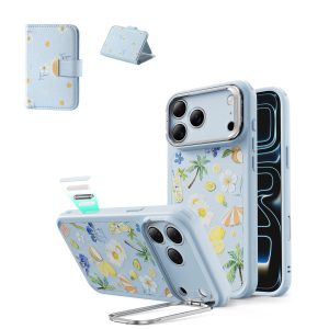 iPhone 17 Pro Classic Hybrid Magnetic Case (Camera Control. Stash Stand) & Aura Clutch Magnetic Wallet - Tropical Paradise