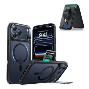 iPhone 17 Pro Classic Hybrid Magnetic Case (Camera Control. Stash Stand) with Wallet Stand Bundle - Frosted Black