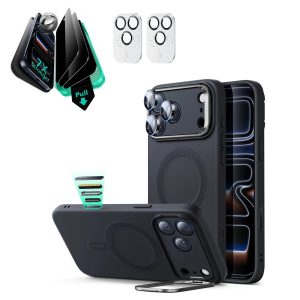 iPhone 17 Pro Cloud Soft Magnetic Case (Camera Control. Stash Stand) Armorite Privacy Protection Bundle - Black