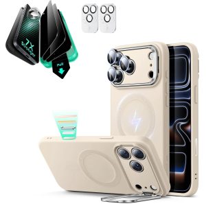 iPhone 17 Pro Cloud Soft Magnetic Case (Camera Control. Stash Stand) Armorite Privacy Protection Bundle - Light Tan