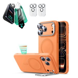 iPhone 17 Pro Cloud Soft Magnetic Case (Camera Control. Stash Stand) Armorite Protection Bundle - Orange