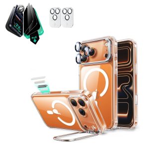 iPhone 17 Pro Max Bundle Classic Hybrid Magnetic Case (Camera Control. Stash Stand) and Armorite Privacy Screen Protector - Clear
