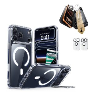iPhone 17 Pro Max Bundle Classic Hybrid Magnetic Case (Camera Control. Stash Stand) and Armorite Pro Screen Protector - Clear