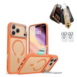 iPhone 17 Pro Max Bundle Classic Hybrid Magnetic Case (Camera Control. Stash Stand) and Armorite Pro Screen Protector - Frosted Orange