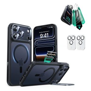 iPhone 17 Pro Max Bundle Classic Hybrid Magnetic Case (Camera Control. Stash Stand) and Armorite Screen Protector - Frosted Black