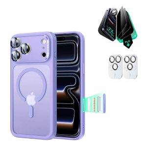iPhone 17 Pro Max Bundle Classic Hybrid Magnetic Case (Camera Control) and Armorite Privacy Screen Protector - Frosted Purple