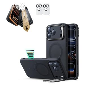 iPhone 17 Pro Max Bundle Cloud Soft Magnetic Case (Camera Control. Stash Stand) and Armorite Pro Screen Protector - Black