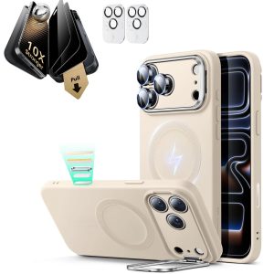 iPhone 17 Pro Max Bundle Cloud Soft Magnetic Case (Stash Stand) and Armorite Pro Privacy Screen Protector - Light Tan