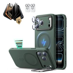 iPhone 17 Pro Max Bundle Cloud Soft Magnetic Case (Stash Stand) and Armorite Pro Privacy Screen Protector - Olive Green