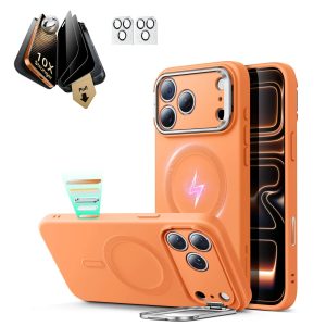 iPhone 17 Pro Max Bundle Cloud Soft Magnetic Case (Stash Stand) and Armorite Pro Privacy Screen Protector - Orange