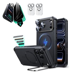 iPhone 17 Pro Max Bundle Cyber Tough Magnetic Case (Camera Control. Stash Stand) and Armorite Privacy Screen Protector - Black