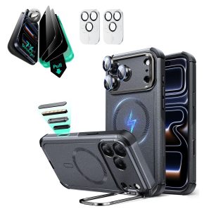 iPhone 17 Pro Max Bundle Cyber Tough Magnetic Case (Camera Control. Stash Stand) and Armorite Privacy Screen Protector - Space Gray