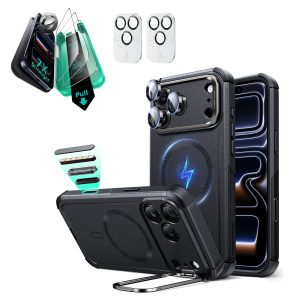 iPhone 17 Pro Max Bundle Cyber Tough Magnetic Case (Camera Control. Stash Stand) and Armorite Screen Protector - Black