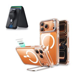iPhone 17 Pro Max Classic Hybrid Magnetic Case (Camera Control. Stash Stand) with Wallet Stand Bundle - Clear