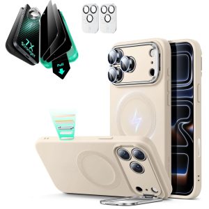iPhone 17 Pro Max Cloud Soft Magnetic Case (Camera Control. Stash Stand) Armorite Privacy Protection Bundle - Light Tan