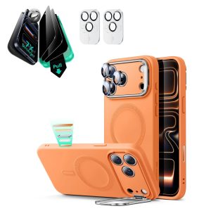 iPhone 17 Pro Max Cloud Soft Magnetic Case (Camera Control. Stash Stand) Armorite Privacy Protection Bundle - Orange