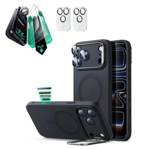 iPhone 17 Pro Max Cloud Soft Magnetic Case (Camera Control. Stash Stand) Armorite Protection Bundle - Black