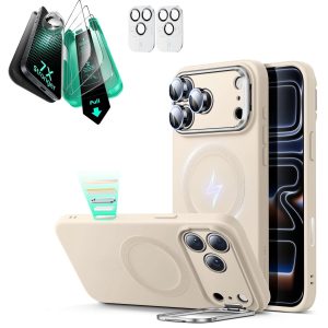 iPhone 17 Pro Cloud Soft Magnetic Case (Camera Control. Stash Stand) Armorite Protection Bundle - Light Tan
