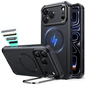 iPhone 17 Pro Max Cyber Tough Magnetic Case (Camera Control. Stash Stand) - Black