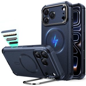 iPhone 17 Pro Max Cyber Tough Magnetic Case (Camera Control. Stash Stand) - Navy Blue