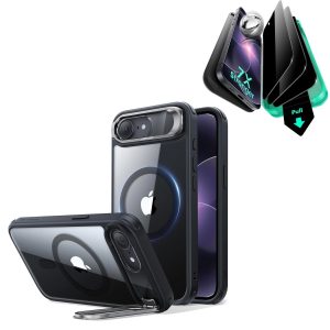 iPhone 17e Bundle Classic Hybrid Magnetic Case (Stash Stand) & Armorite® Privacy Screen Protector - Clear Black