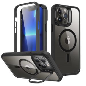 iPhone 13 Pro Max Armor Tough Case with Stash Stand (HaloLock) - Clear Black
