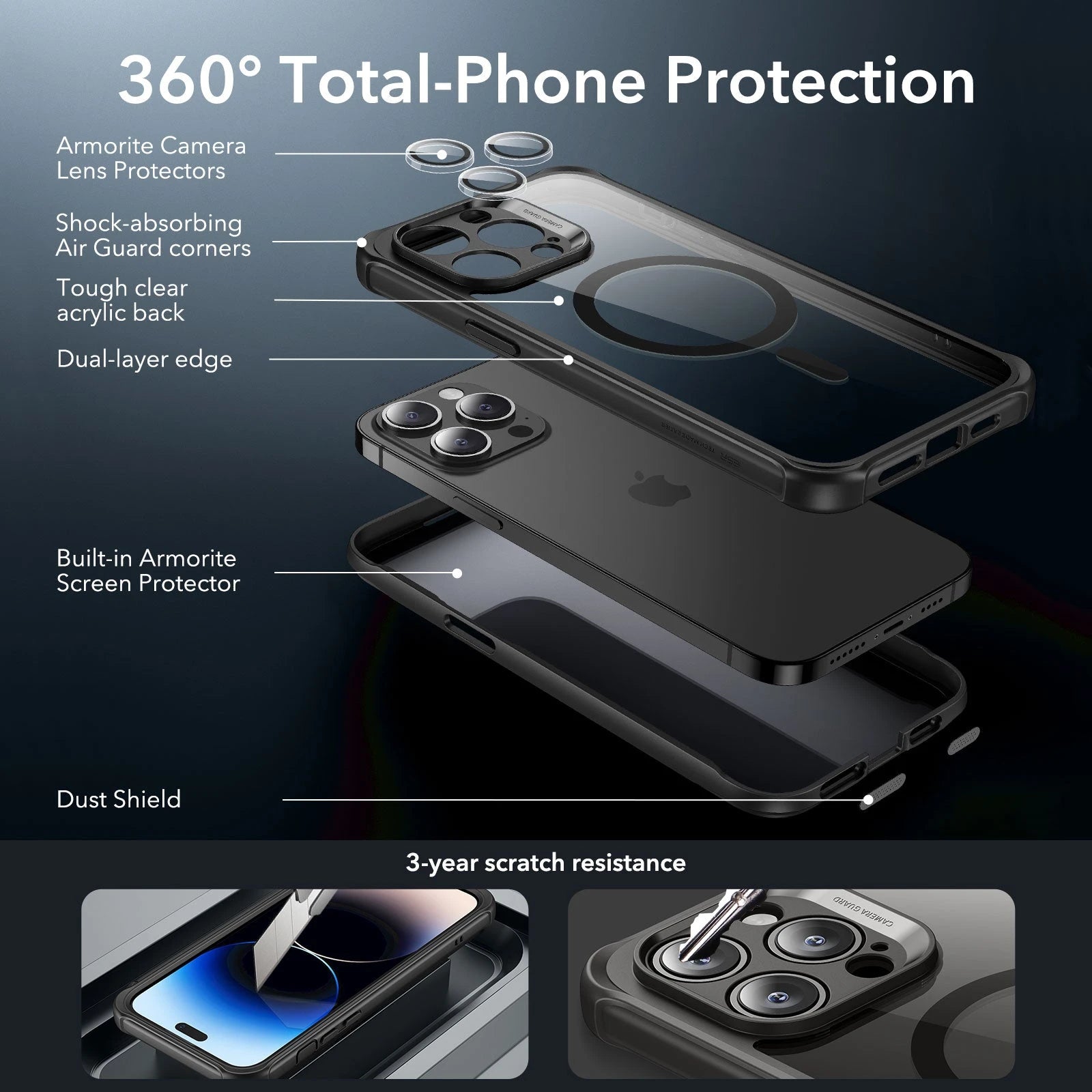 iPhone 14 Pro Max Armor Tough Case (HaloLock) - Clear Black - Image 3