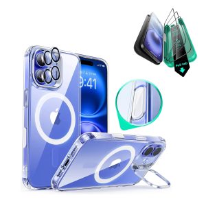 iPhone 16 Plus Classic Hybrid Magnetic Case Protection Bundle (Camera Control. Stash Stand) - Clear