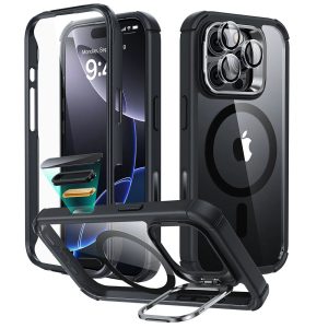 iPhone 16 Pro Armor Tough Magnetic Case (Camera Control. Stash Stand) - Clear Black
