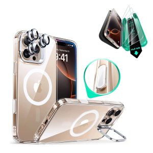 iPhone 16 Pro Classic Hybrid Magnetic Case Protection Bundle (Camera Control. Stash Stand) - Clear