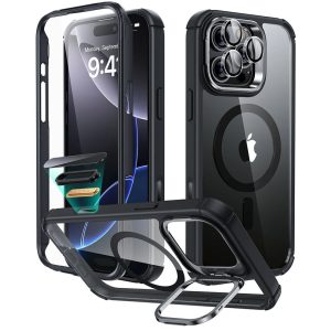 iPhone 16 Pro Max Armor Tough Magnetic Case (Camera Control. Stash Stand) - Clear Black