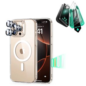 iPhone 16 Pro Max Classic Hybrid Magnetic Case (Camera Control) & Screen Protection Bundle - Clear