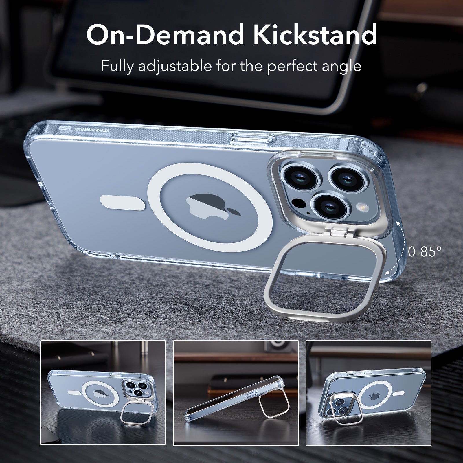 iPhone 13 Pro Classic Hybrid Case with Stash Stand (HaloLock) - Clear - Image 4