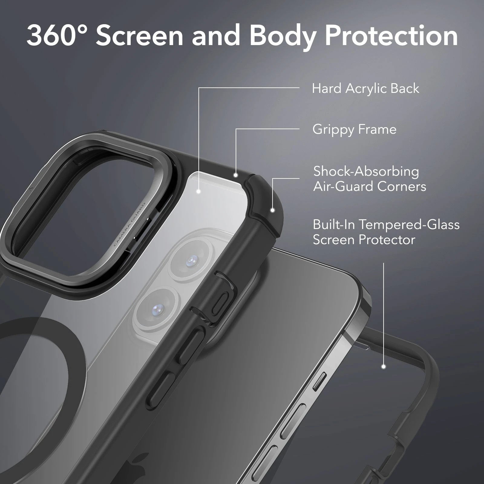 iPhone 13 Pro Max Armor Tough Case with Stash Stand (HaloLock) - Clear Black - Image 3