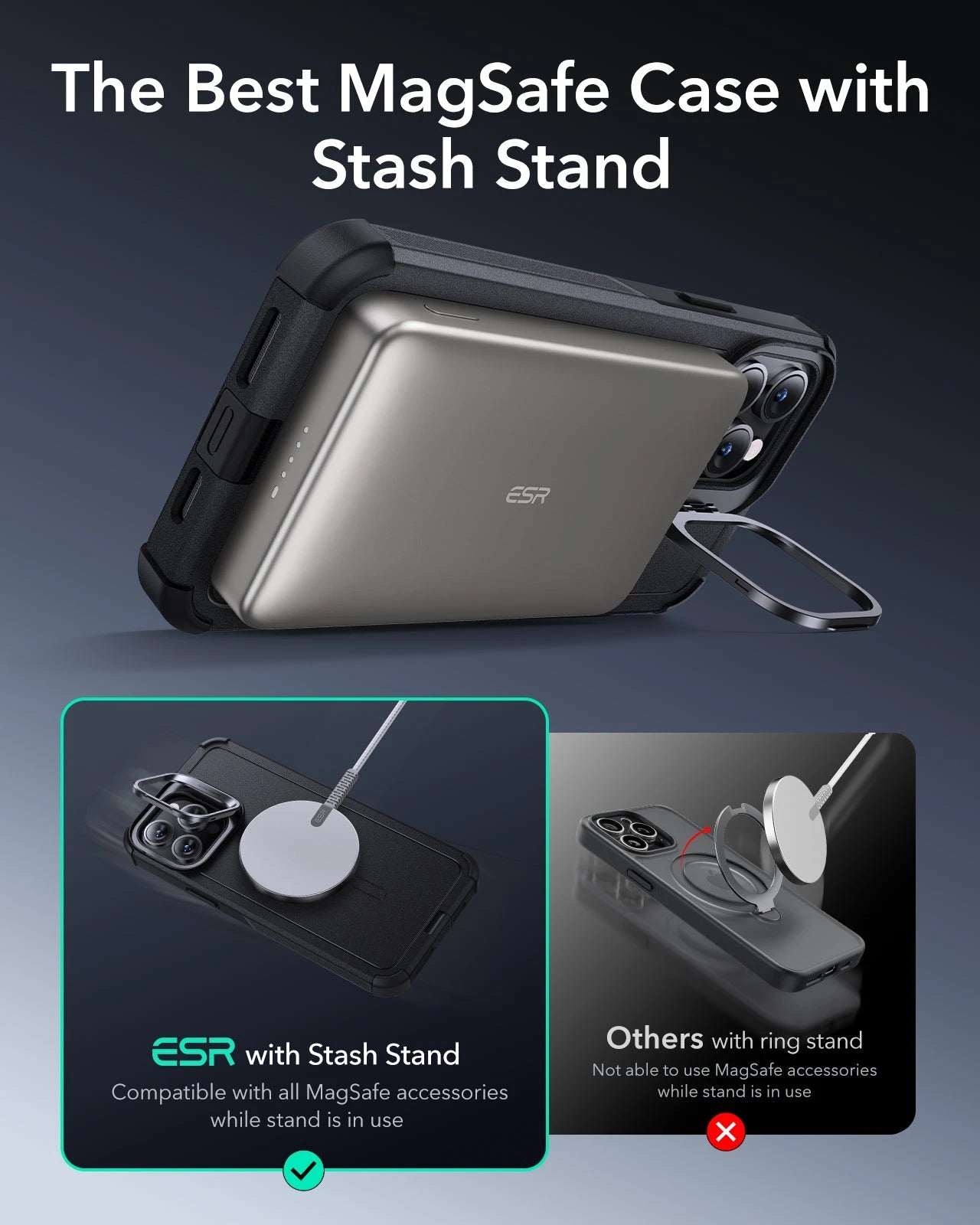 iPhone 14 Pro Cyber Tough Magnetic Case (Stash Stand) - Black - Image 5