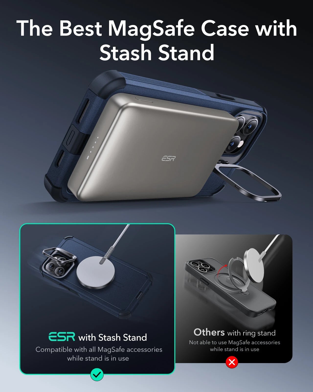iPhone 14 Pro Cyber Tough Magnetic Case (Stash Stand) - Dark Blue - Image 4