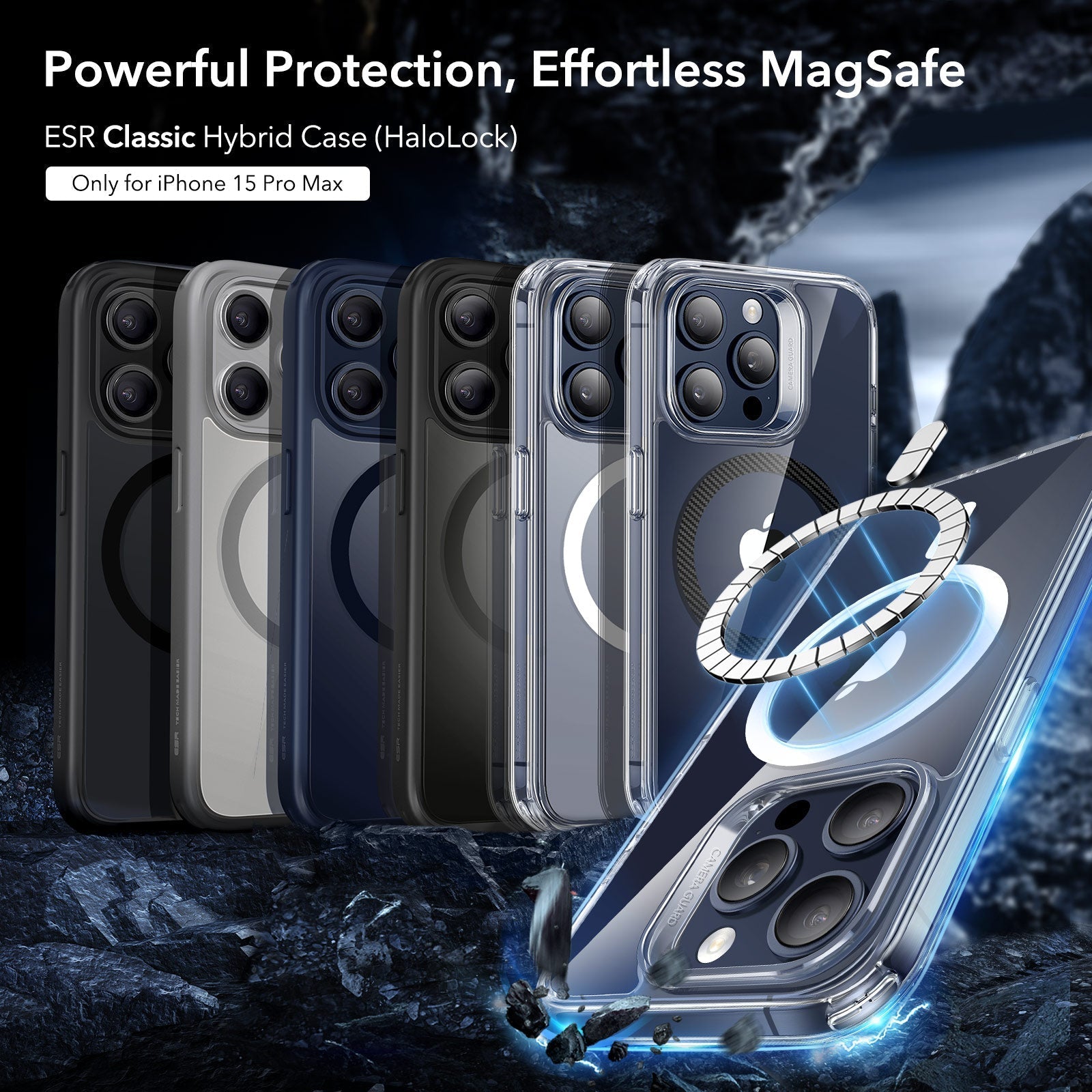 iPhone 15 Pro Max Classic Hybrid Case (HaloLock) - Frosted Black - Image 2