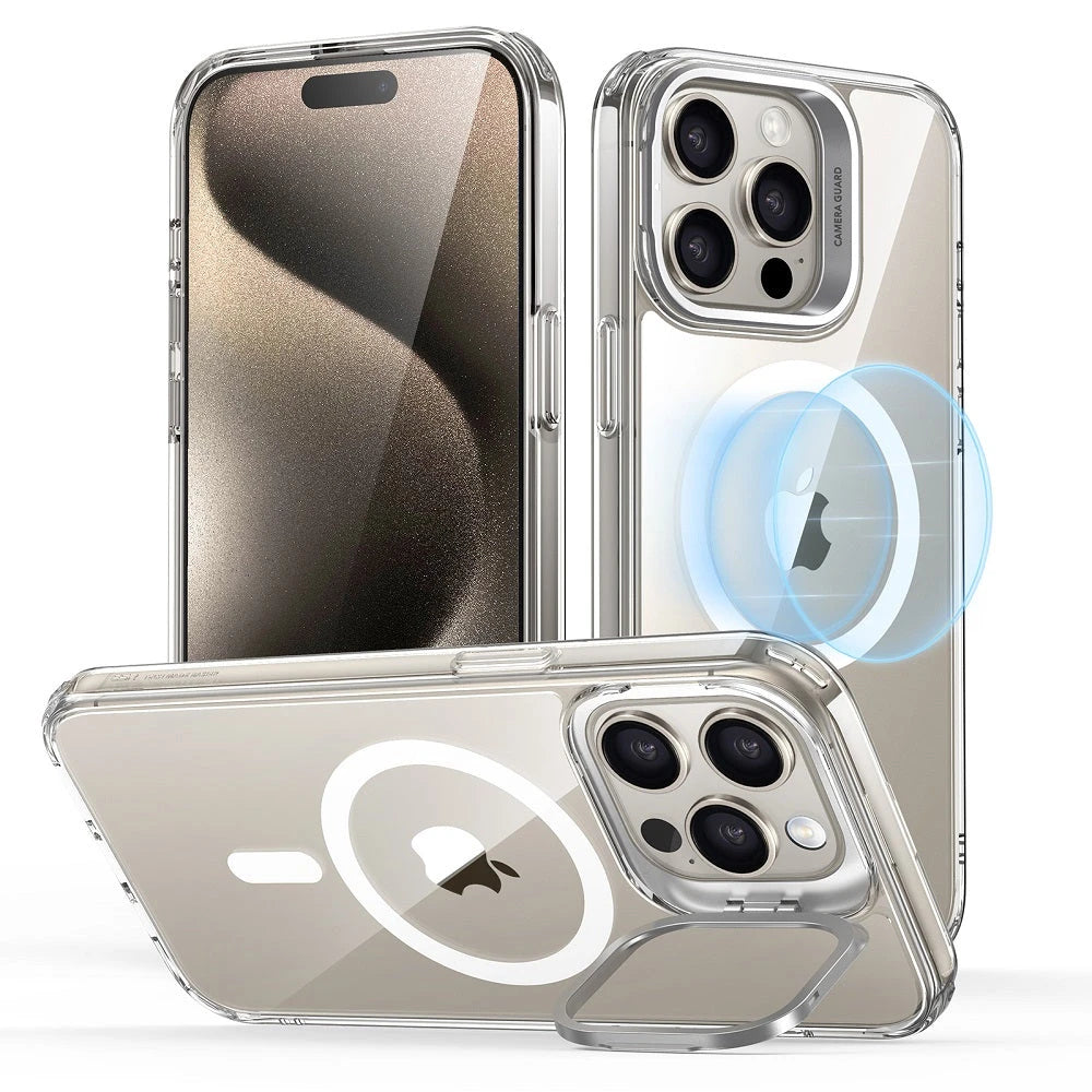 iPhone 15 Pro Max Classic Hybrid Case with Stash Stand (HaloLock) - Clear
