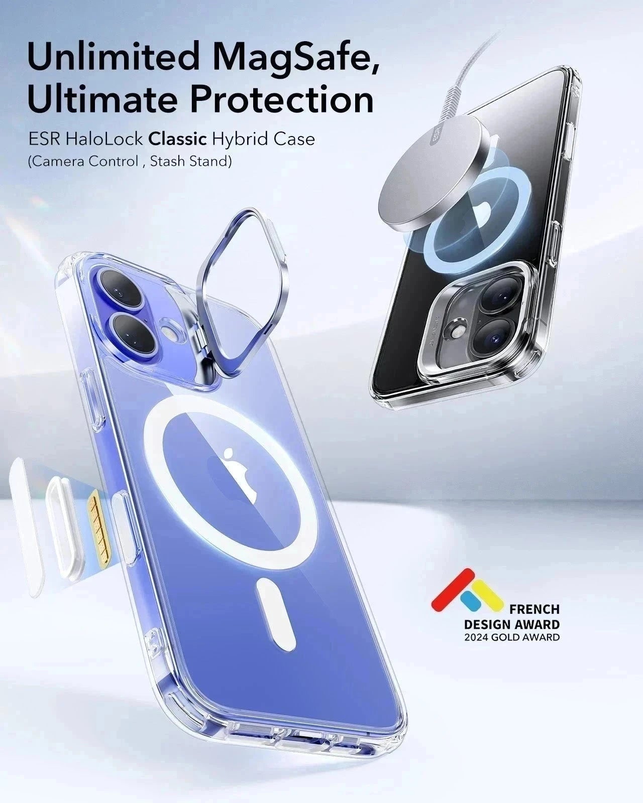 iPhone 16 Plus Classic Hybrid Magnetic Case (Camera Control. Stash Stand) & Privacy Screen Protector Bundle - Clear - Image 3