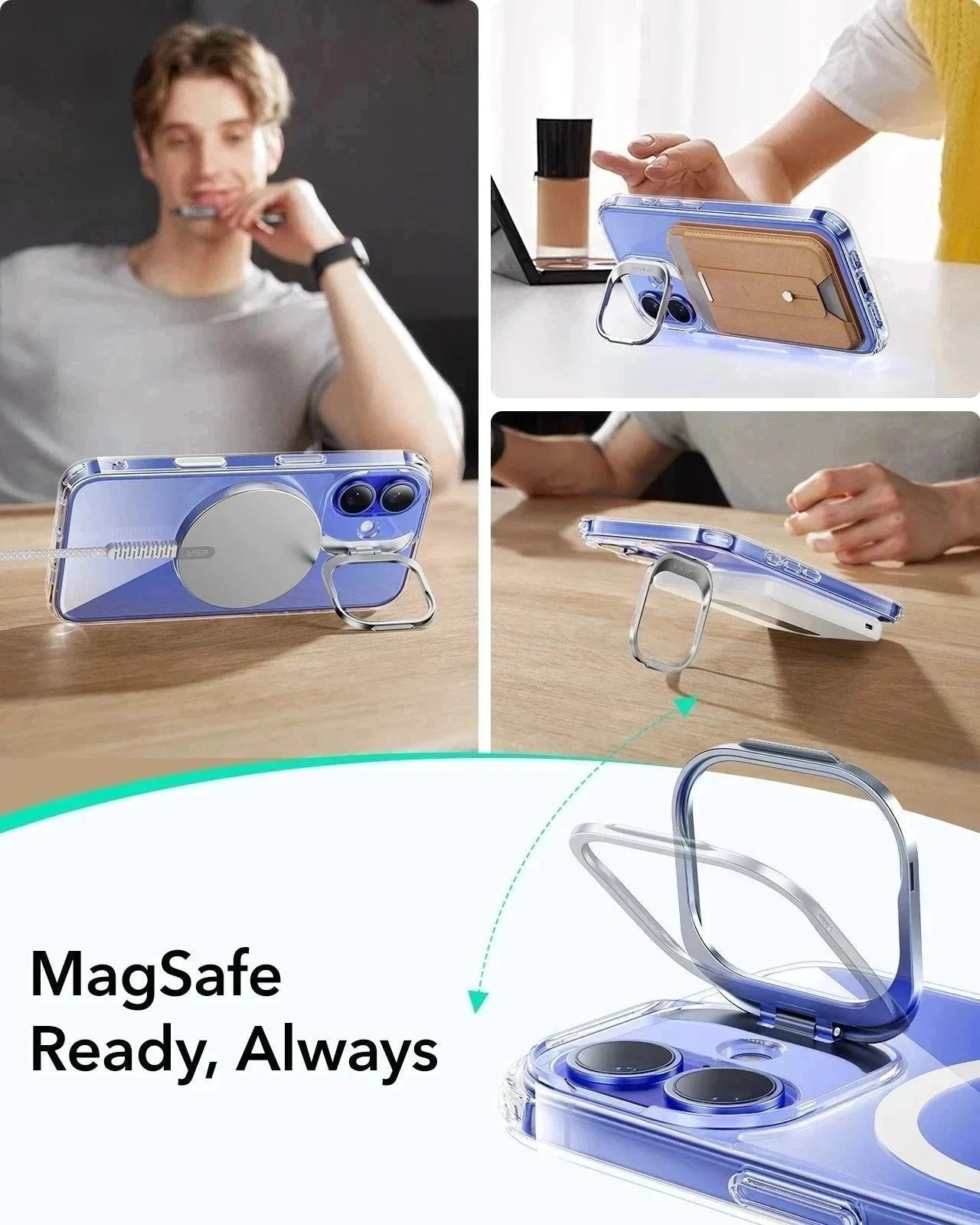 iPhone 16 Plus Classic Hybrid Magnetic Case (Camera Control. Stash Stand) & Privacy Screen Protector Bundle - Clear - Image 6