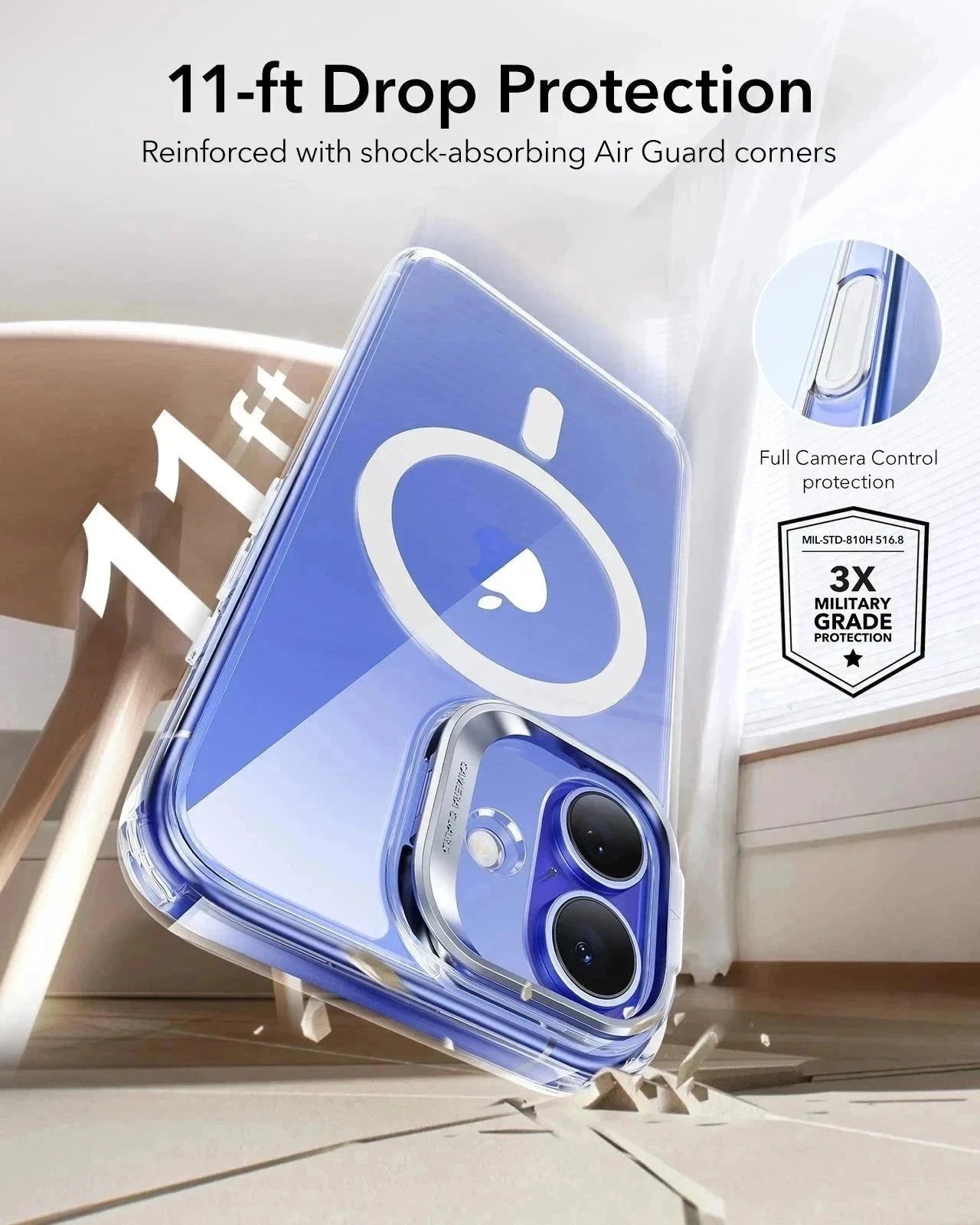 iPhone 16 Plus Classic Hybrid Magnetic Case (Camera Control. Stash Stand) & Privacy Screen Protector Bundle - Clear - Image 8
