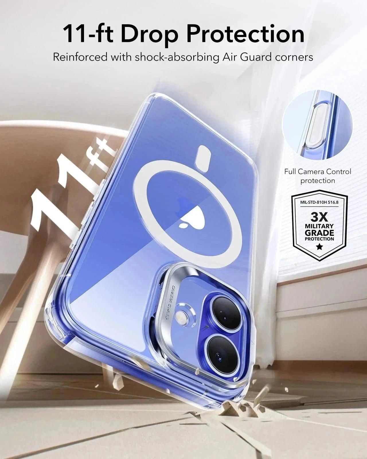 iPhone 16 Plus Classic Hybrid Magnetic Case Protection Bundle (Camera Control. Stash Stand) - Clear - Image 10