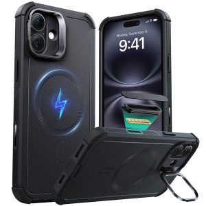 iPhone 16 Plus Cyber Tough Magnetic Case (Camera Control. Stash Stand) - Black