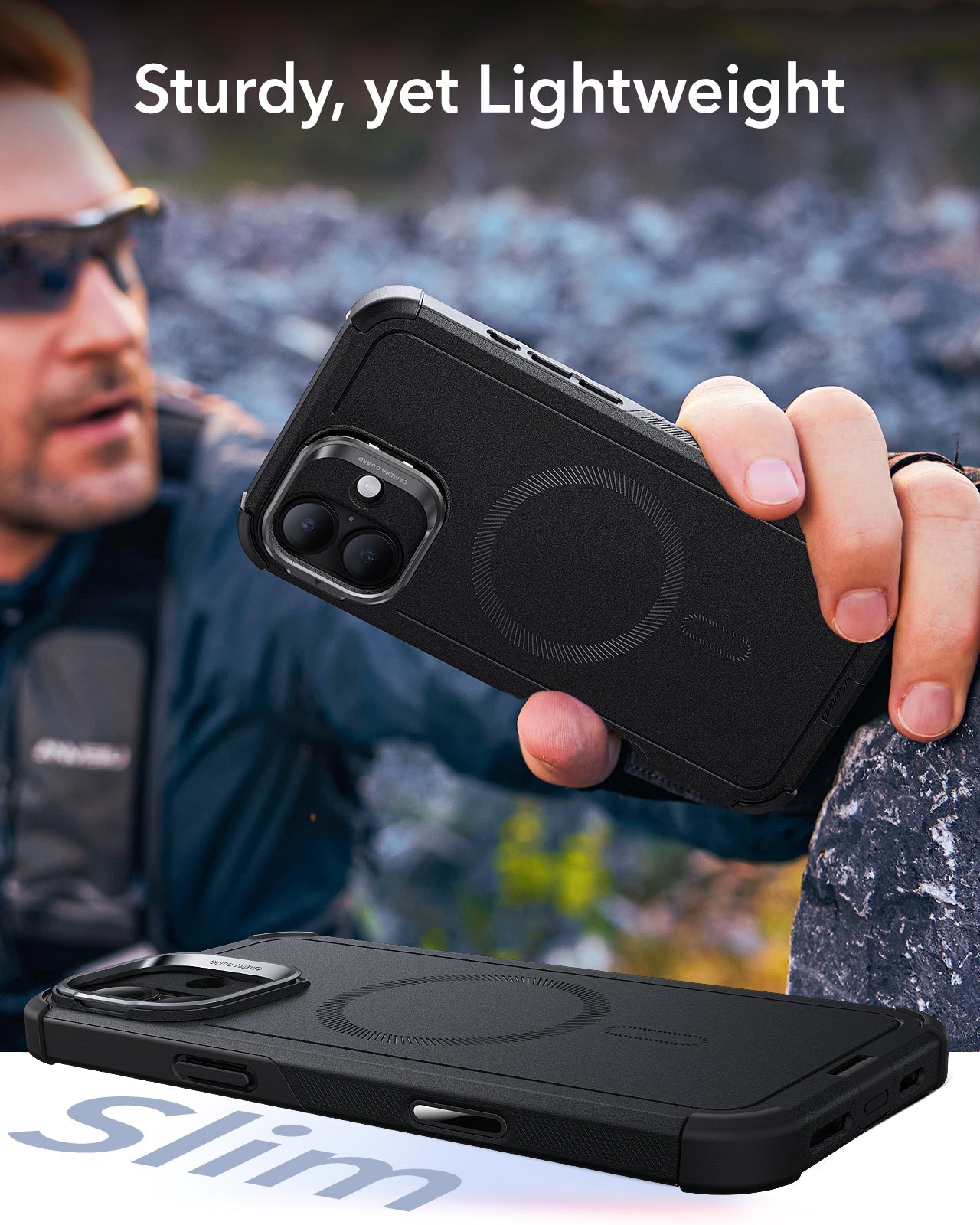iPhone 16 Plus Cyber Tough Magnetic Case Privacy Protection Bundle (Camera Control. Stash Stand) - Black - Image 9