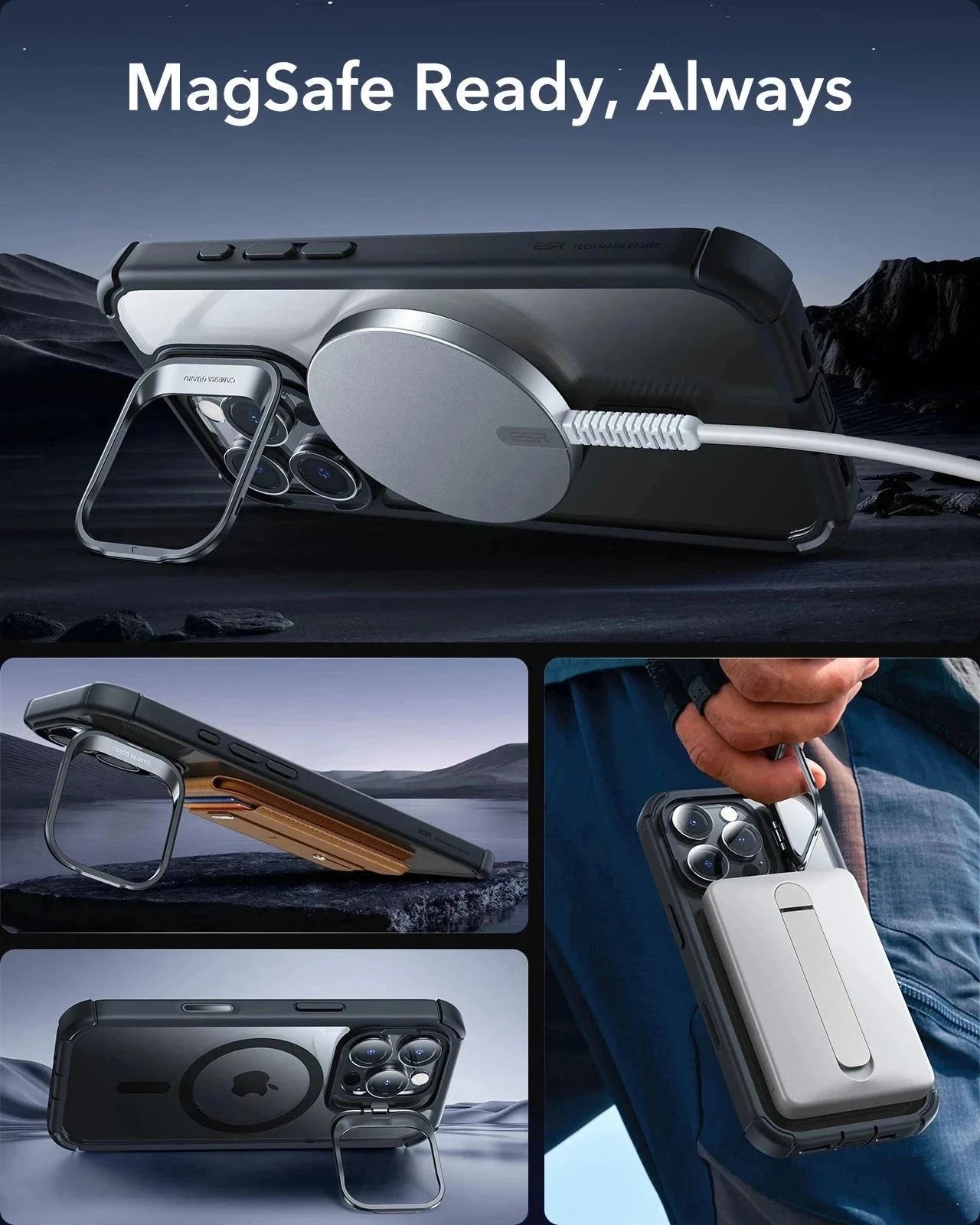 iPhone 16 Pro Armor Tough Magnetic Case (Camera Control. Stash Stand) - Clear Black - Image 6