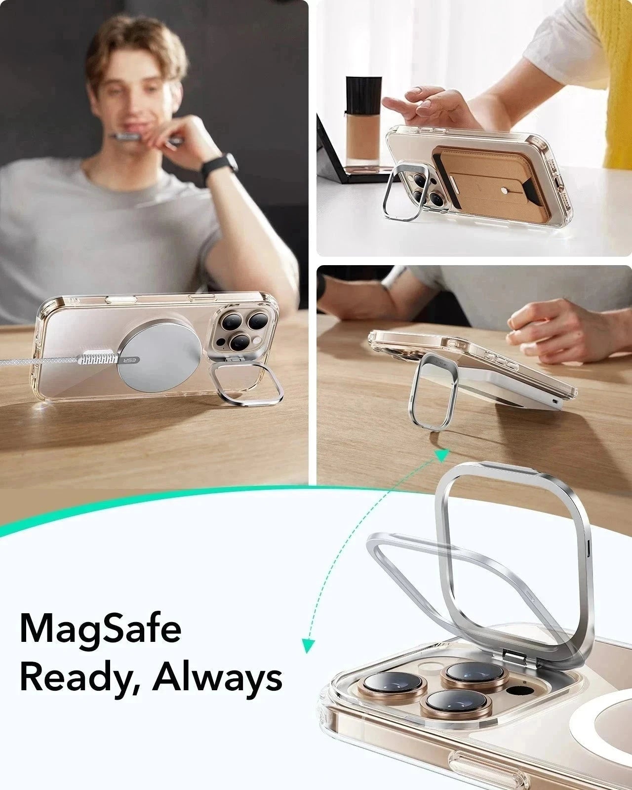 iPhone 16 Pro Max Classic Hybrid Magnetic Case Protection Bundle (Camera Control. Stash Stand) - Clear - Image 6