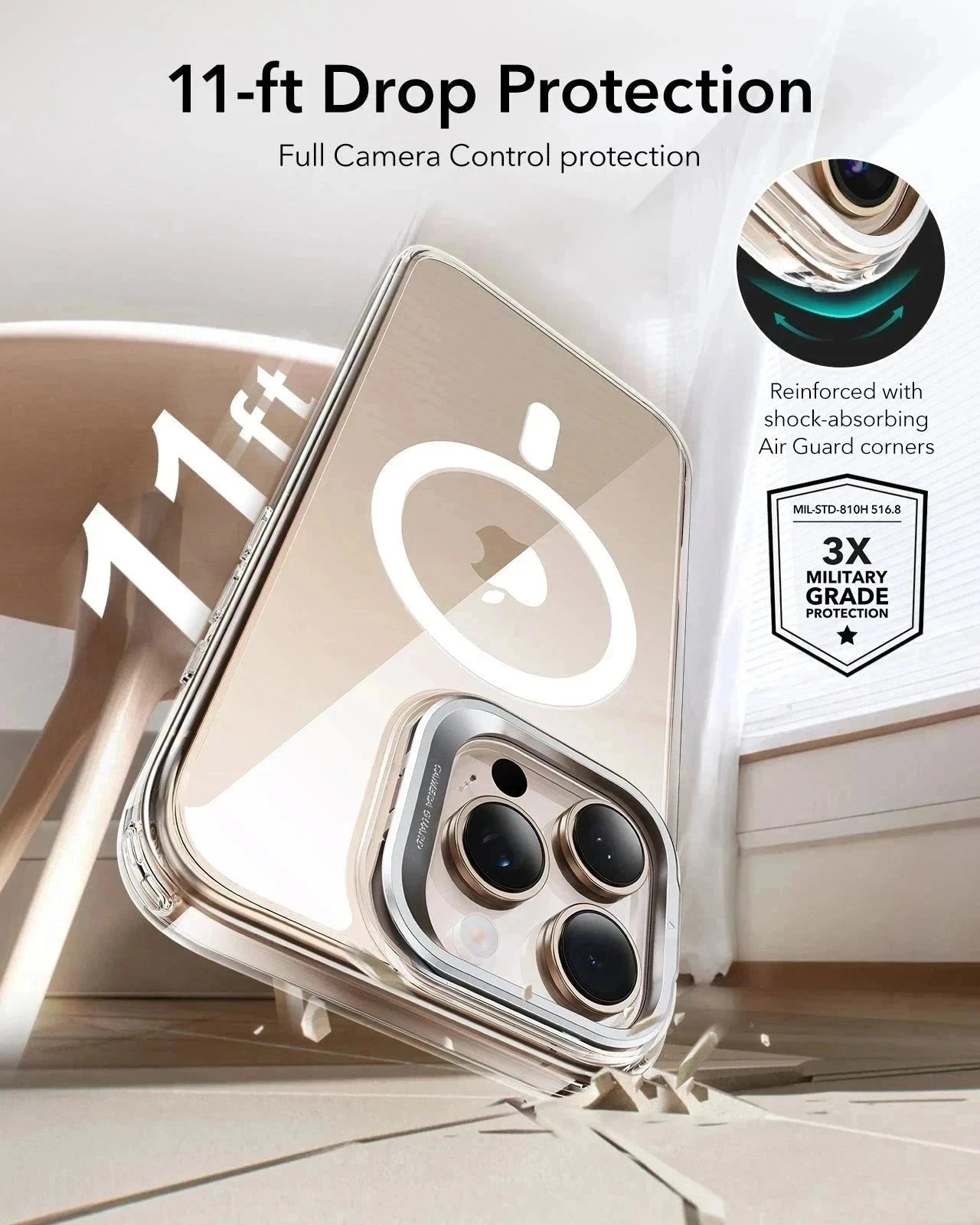 iPhone 16 Pro Classic Hybrid Magnetic Case Protection Bundle (Camera Control. Stash Stand) - Clear - Image 7