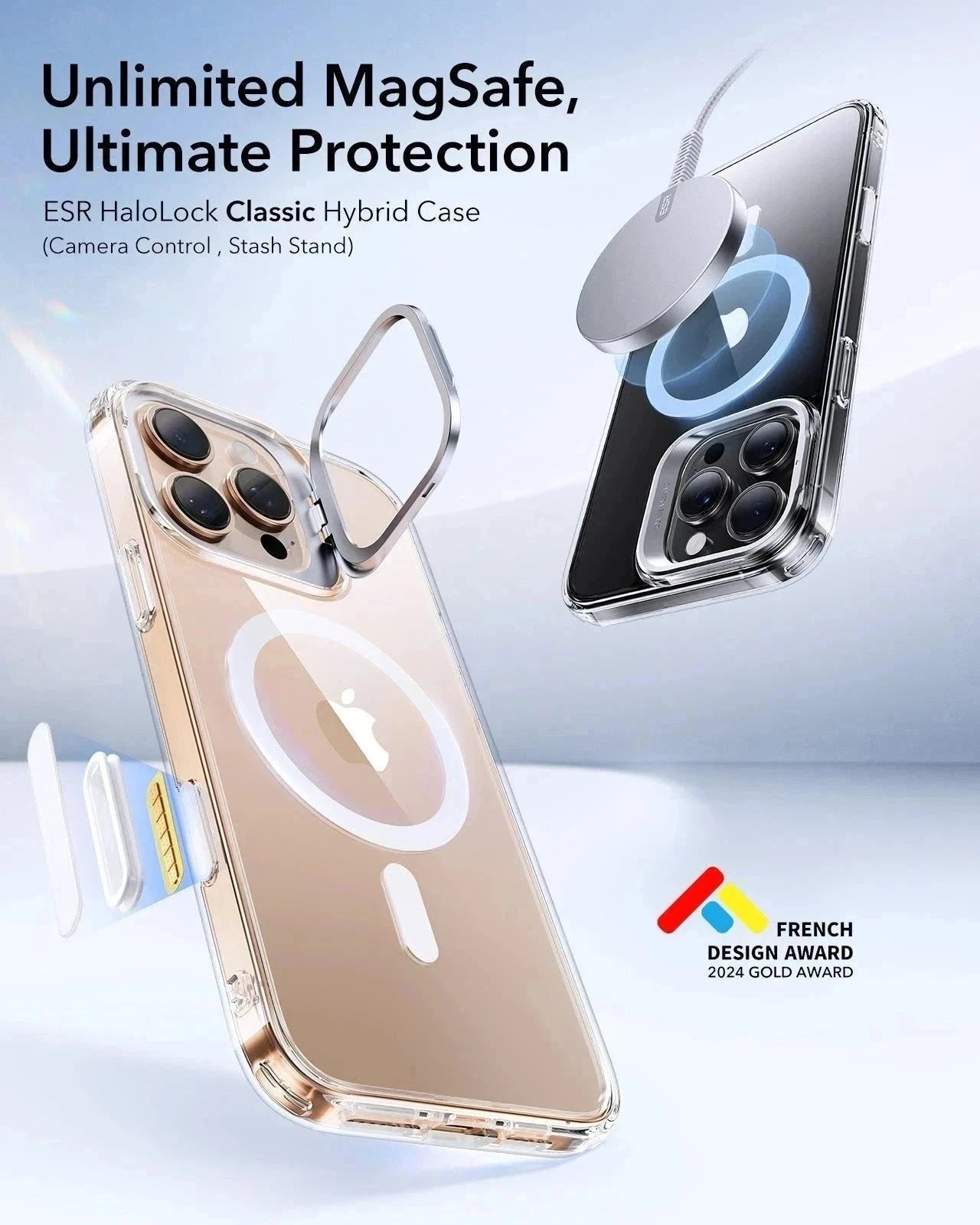 iPhone 16 Pro Max Classic Hybrid Magnetic Case (Camera Control. Stash Stand) & Privacy Screen Protector Bundle - Clear - Image 3