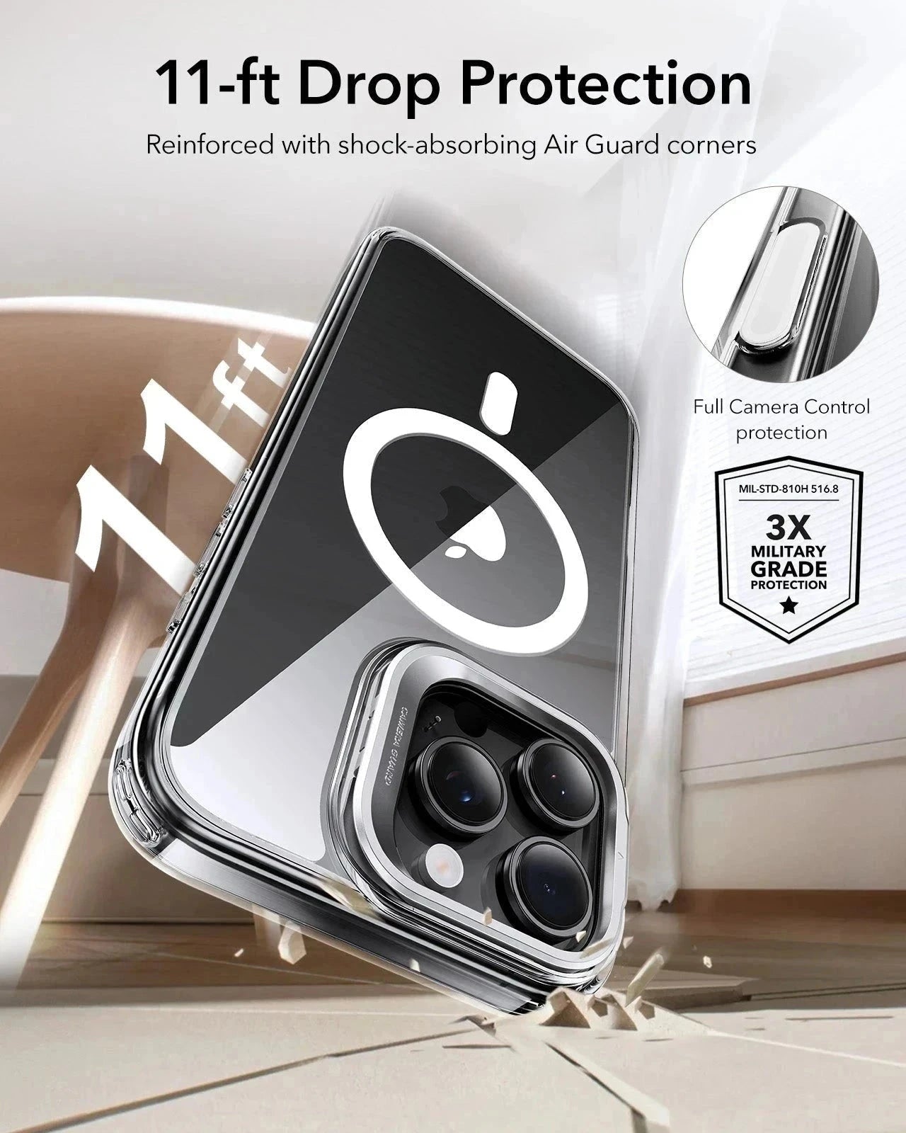 iPhone 16 Pro Max Classic Hybrid Magnetic Case (Camera Control. Stash Stand) & Privacy Screen Protector Bundle - Clear - Image 6