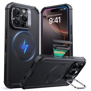 iPhone 16 Pro Cyber Tough Magnetic Case (Camera Control. Stash Stand) - Black